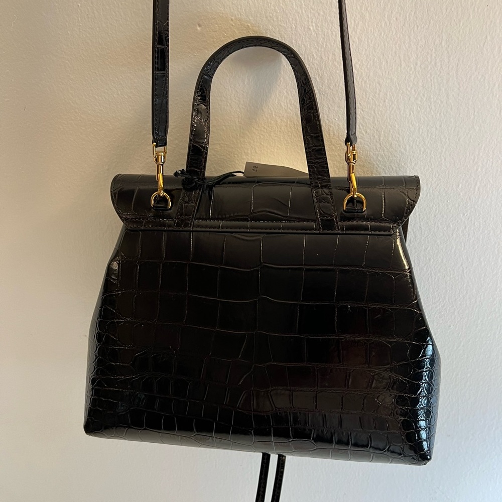 Mansur Gavriel Black Croc-Embossed Crossbody Bag - Picture 11 of 16